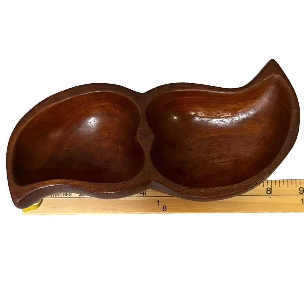 Vintage Mid Century Modern Hand Carved Monkey Pod Wood‎ Chunky Dish Bowl 8